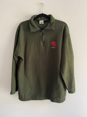 Vintage FUBU Olive Green Half-Zip Fleece Sweatshirt with Red Logo